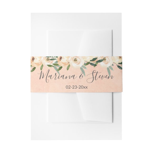 Floral Beige Blush Rose Gold auf Pink Wedding Invi Einladungsbanderole (Vorderseite Beispiel)