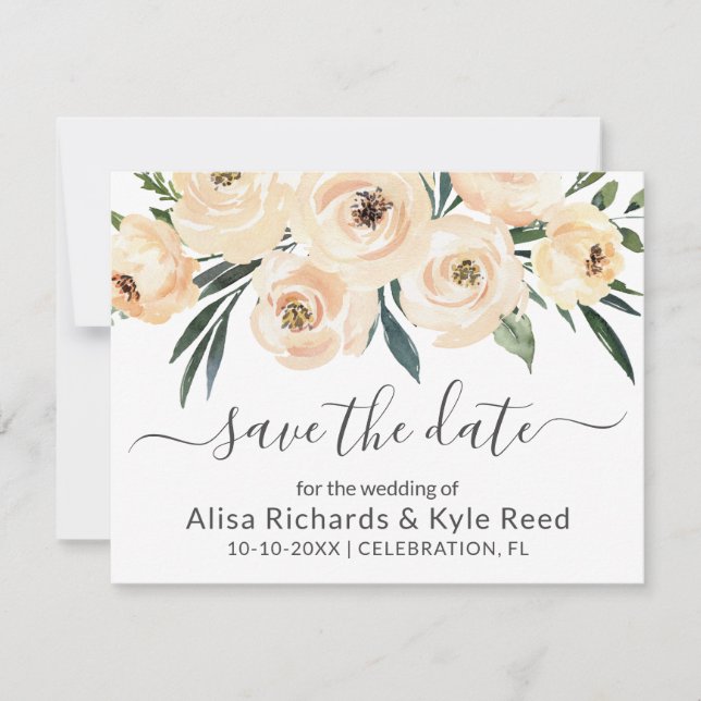 Floral Beige Blush Rose Gold Save the Date Ankündigung (Vorderseite)