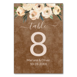Floral Beige Brown Tischnummer