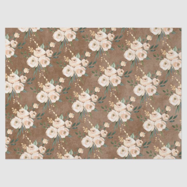 Floral Beige Brown Wedding Seidenpapier (Vorderseite)