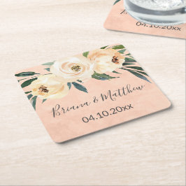 Floral Beige Pink Wedding Rechteckiger Pappuntersetzer