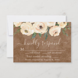 Floral Beige Rose Gold Brown RSVP Card Dankeskarte
