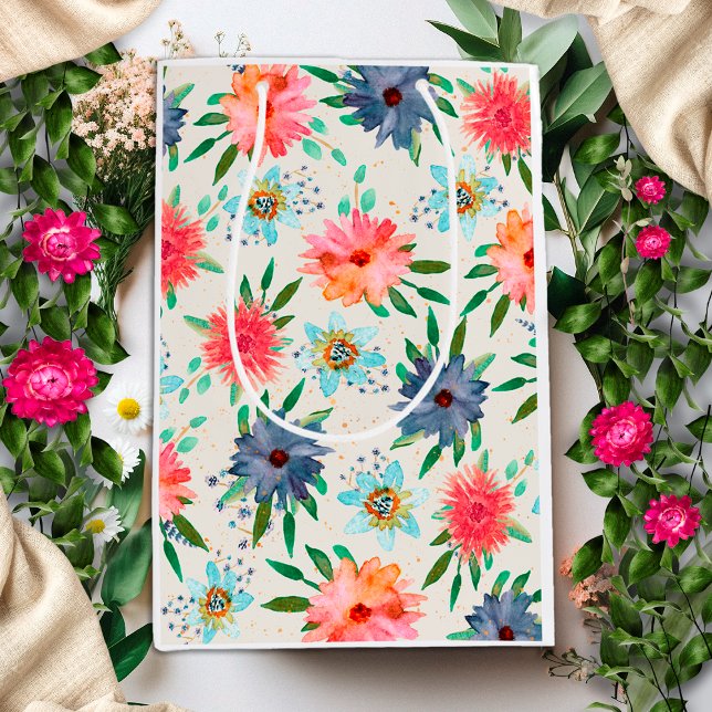 Floral Beige Spring Boho Gold Floral Wildblume Mittlere Geschenktüte (Von Creator hochgeladen)