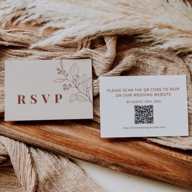 Floral Beige Wedding RSVP QR Code Card Mitteilungskarte (Von Creator hochgeladen)