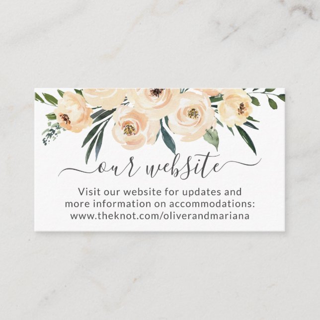 Floral Beige White Wedding Website Umschließung Begleitkarte (Vorderseite)