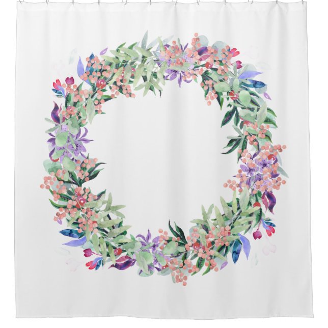 Floral Berries Wreath Duschvorhang (Vorderseite)