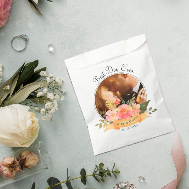Floral Best Day Ever Foto Vielen Dank für Ihre Hoc Geschenktütchen (Floral Best Day Ever Photo Thank You Wedding Party Favor Bag)
