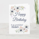 Floral Best Friend Happy Birthday Karte<br><div class="desc">Eine schöne,  individuelle Geburtstagskarte für Ihre Schwester oder Ihren besten Freund. Feine Aquarellfarben mit Blumenmuster. Ändern Sie den Namen und die Nachricht zu personalisieren.</div>