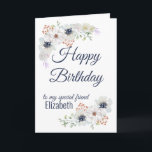 Floral Best Friend Happy Birthday Karte<br><div class="desc">Eine schöne,  individuelle Geburtstagskarte für Ihre Schwester oder Ihren besten Freund. Feine Aquarellfarben mit Blumenmuster. Ändern Sie den Namen und die Nachricht zu personalisieren.</div>