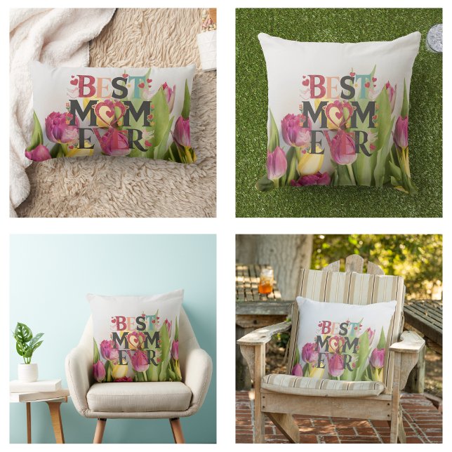 Floral Best Mama je Moderne Herzen und Blume Lendenkissen (Floral Best Mom Ever Modern Hearts And Flowers Pillow)