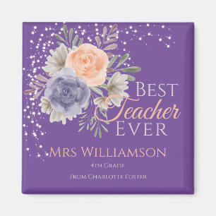Floral Best Teacher Ever Peony Rosen Lila Magnet