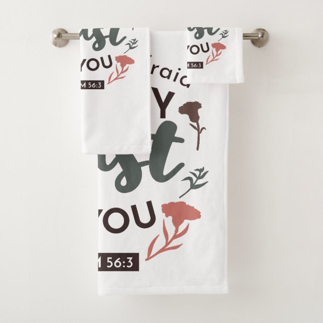 Floral Bible Verse Art 'I put my trust in you' Badhandtuch Set (Insitu)