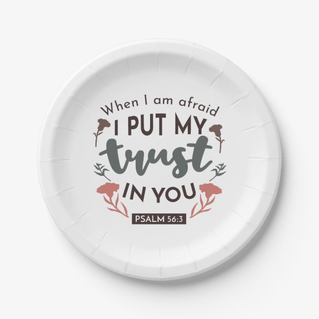 Floral Bible Verse Art 'I put my trust in you' Pappteller (Vorderseite)