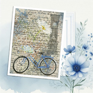 Floral Bicycle Clock Ephemera Postkarte