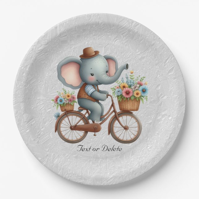 Floral Bicycle Elephant Paper Plate Pappteller (Vorderseite)