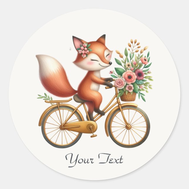 Floral Bicycle Fox Aufkleber (Vorderseite)