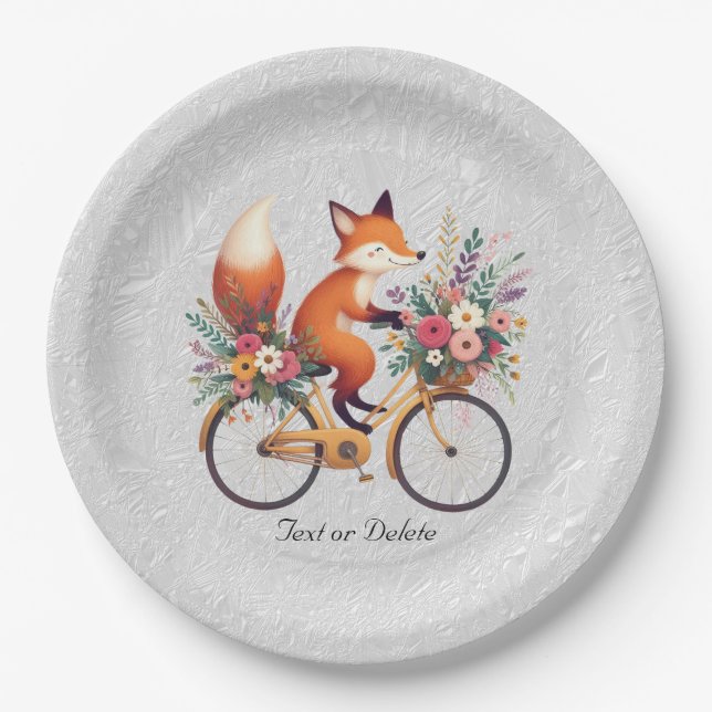 Floral Bicycle Fox Paper Plate Pappteller (Vorderseite)