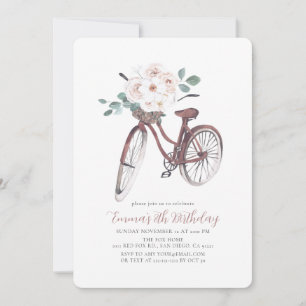 Floral Bicycle Girl Watercolor Geburtstag Einladung