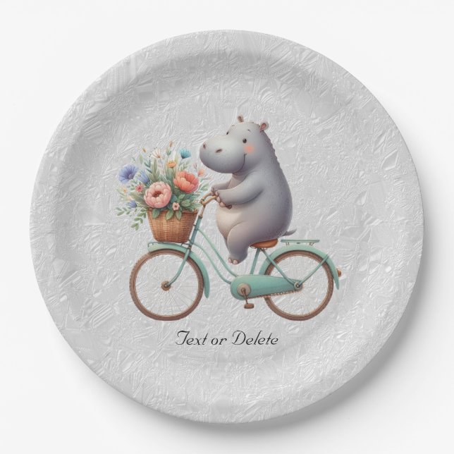 Floral Bicycle Hippo Paper Plate Pappteller (Vorderseite)