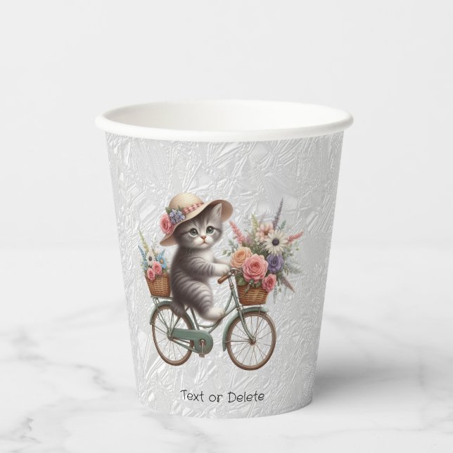 Floral Bicycle Kitten Paper Cups Pappbecher (Vorderseite)