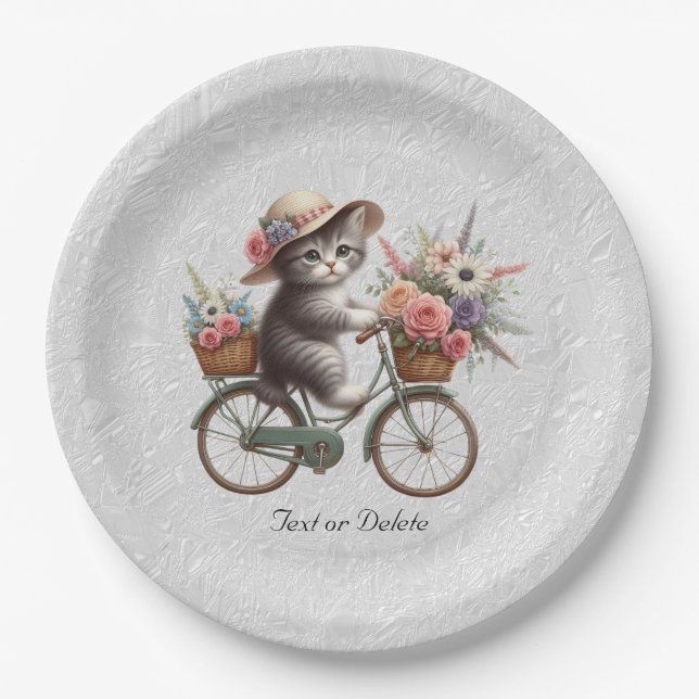 Floral Bicycle Kitten Paper Plate Pappteller (Vorderseite)