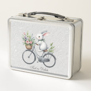 Floral Bicycle Rabbit Metal Lunch Box