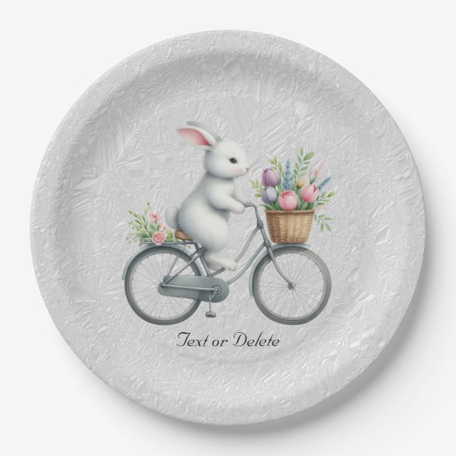 Floral Bicycle Rabbit Paper Plate Pappteller (Vorderseite)