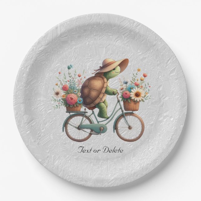 Floral Bicycle Turtle Paper Plate Pappteller (Vorderseite)