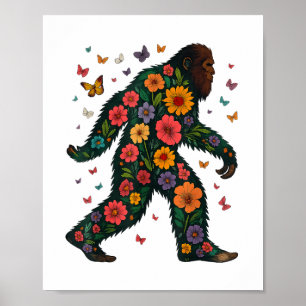 Floral Bigfoot Sasquatch Retro Farbige Blume Gi Poster