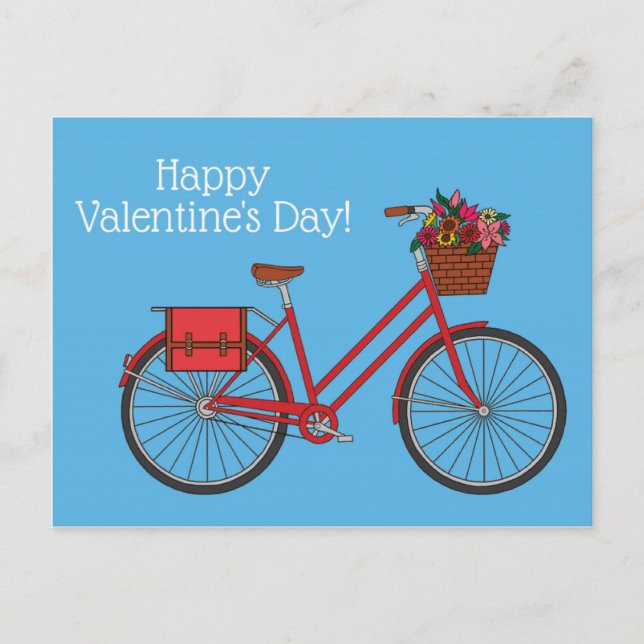 Floral Bike Happy Valentines_Blue Postkarte (Vorderseite)