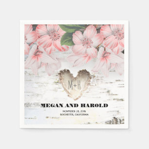 Floral Birch Herz rustikale Landhochzeit Serviette
