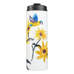 Floral Bird Art Bluetit Thermosbecher