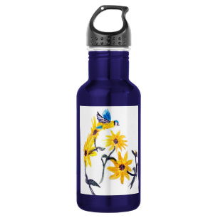 Floral Bird Art Gelbe Sonnenblumen Edelstahlflasche