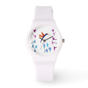 Floral Bird Art Hummingbird Armbanduhr