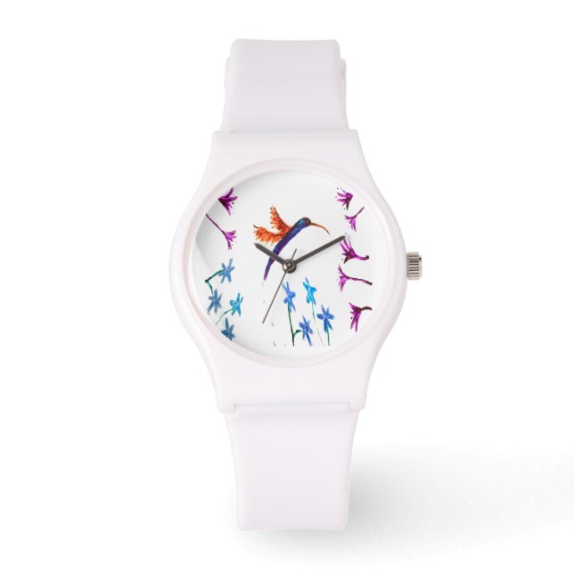 Floral Bird Art Hummingbird Armbanduhr (Vorderseite)