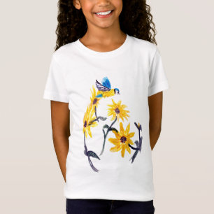 Floral Bird Art Yellow Sunflowers T-Shirt