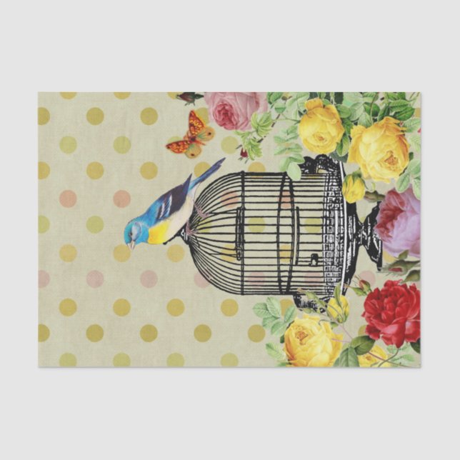 Floral Bird Cage Ephemere Decoupage Vintag Seidenpapier (Vorderseite)
