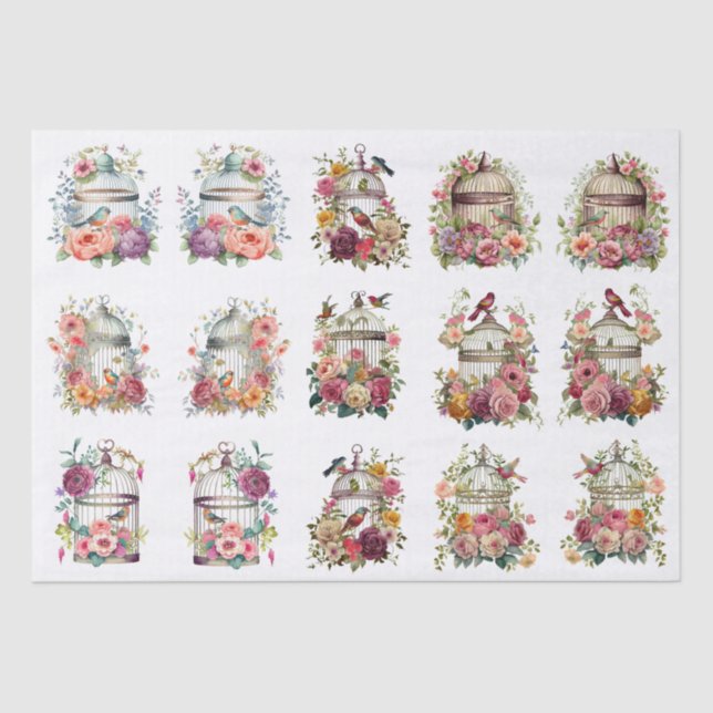 Floral Bird Cages for Small Decoupage Projects Seidenpapier (Vorderseite)