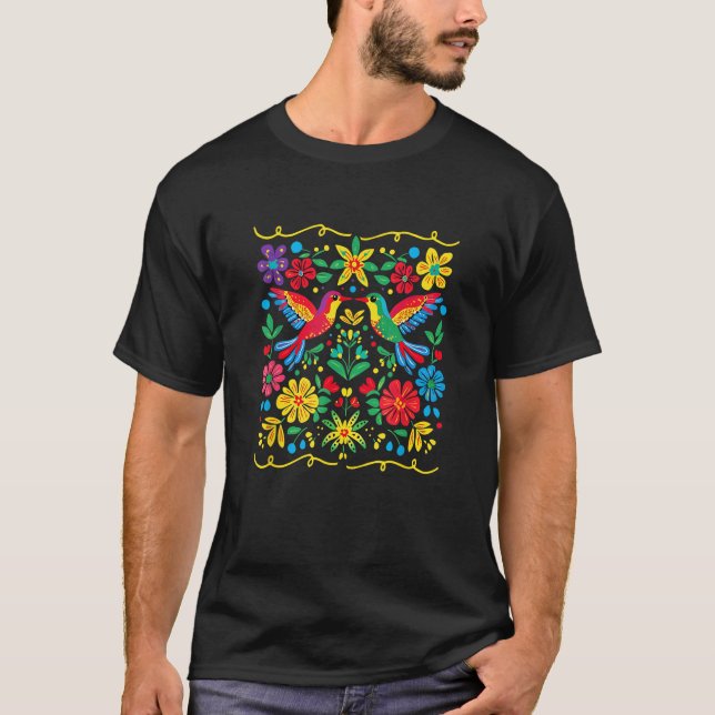 Floral Bird Otomi Mexican Style Mexicano Mexicana  T-Shirt (Vorderseite)
