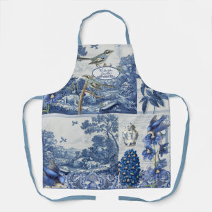 Floral Birds English Garden Blue and White Toile A Schürze