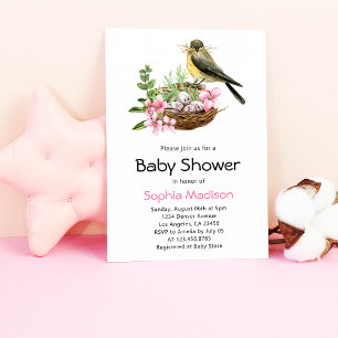 Floral Bird's Nest Baby Shower Einladung