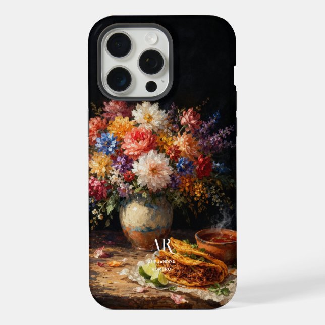 Floral Birria Stilleben | Monogram iPhone Hülle (Rückseite)