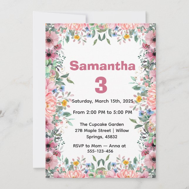 Floral Birthday Invitation, Wildflowers Birthday  Einladung (Vorderseite)