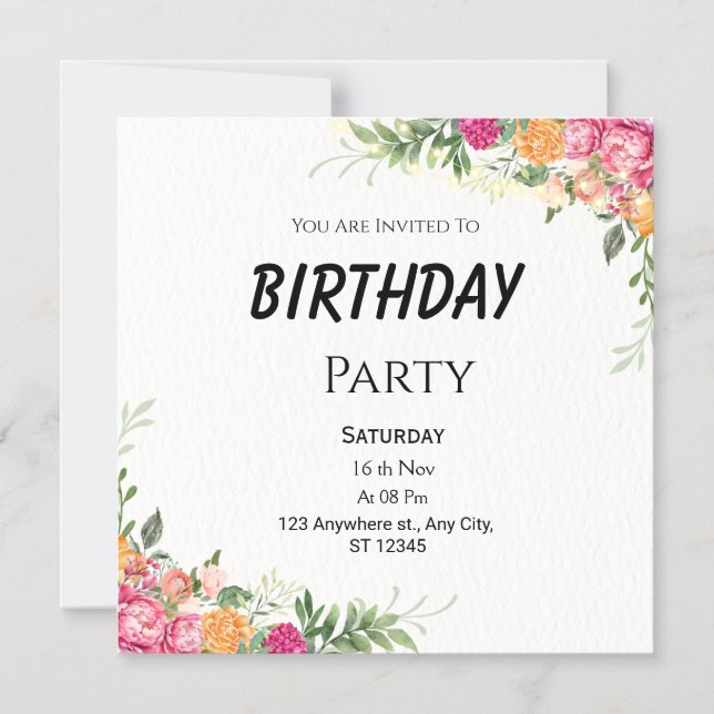 Floral Birthday Magnet Card - Rosa & Orange (Vorderseite)