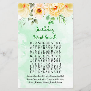 Floral Birthday Word Search Game