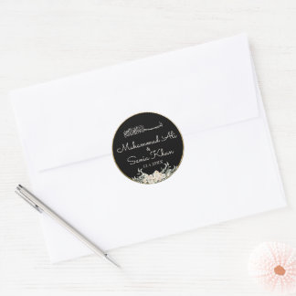 Floral Black and Gold Islamische Hochzeit Runder Aufkleber