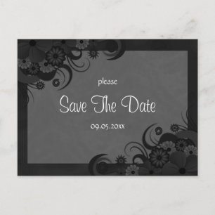 Floral Black and Gray Goth Save the Date Postkarte