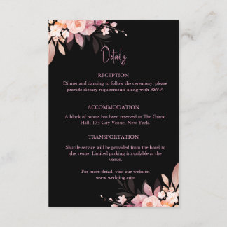 Floral Black & Blush Rose Hochzeit Begleitkarte
