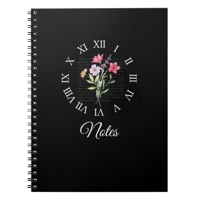 Floral & Black Book Time Notebook Notizblock (Vorderseite)