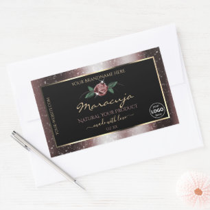 Floral Black Burgundy Glitzer Product Labels Logo Rechteckiger Aufkleber